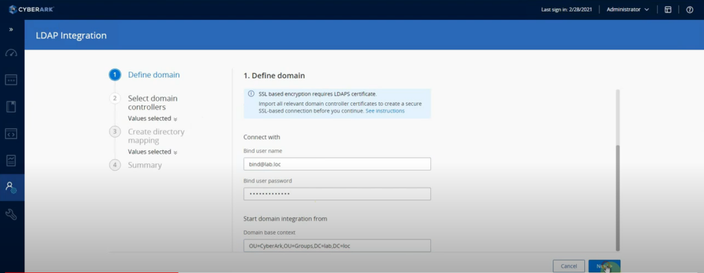 CyberArk LDAPs Integration define domain