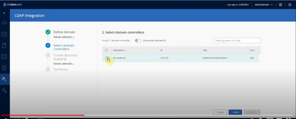 CyberArk LDAPs Integration select domain controllers
