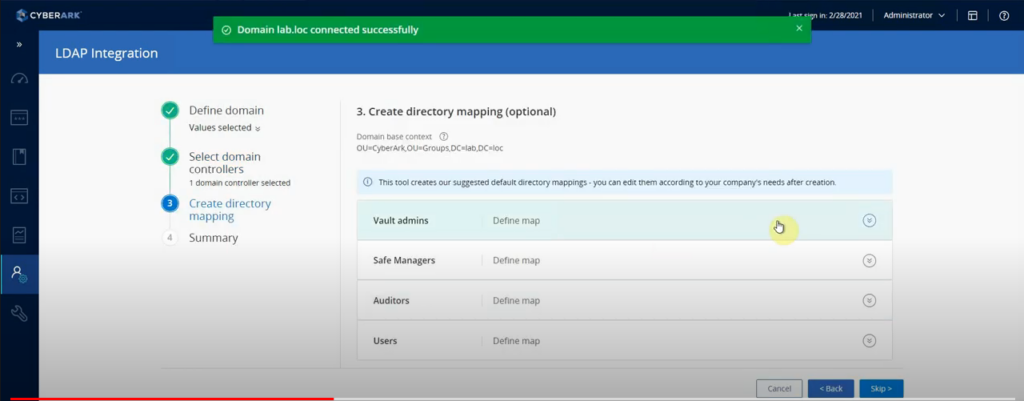 CyberArk LDAPs integration, create directory mapping.